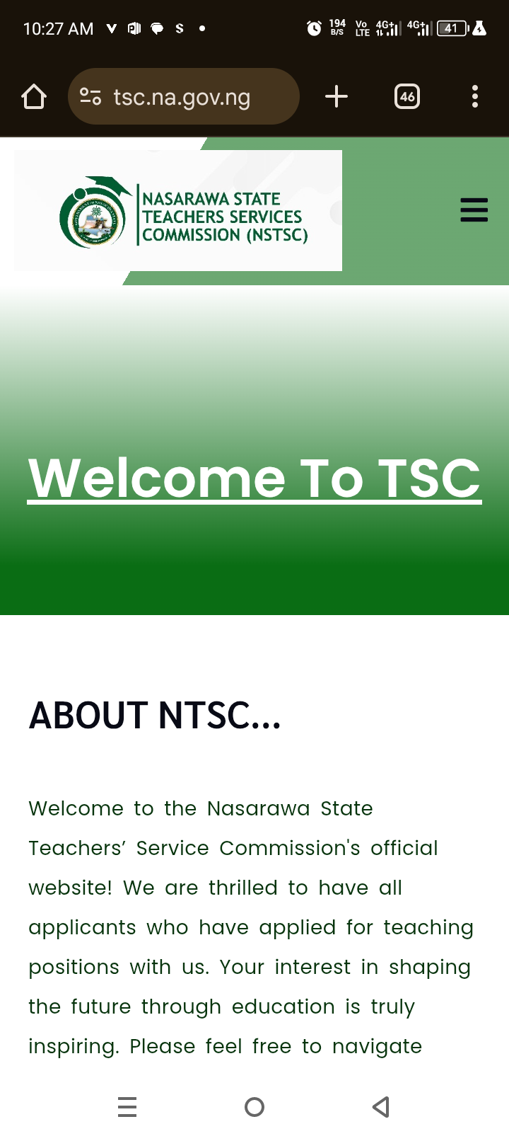 Nasarawa State TESCOM Recruitment Login Portal